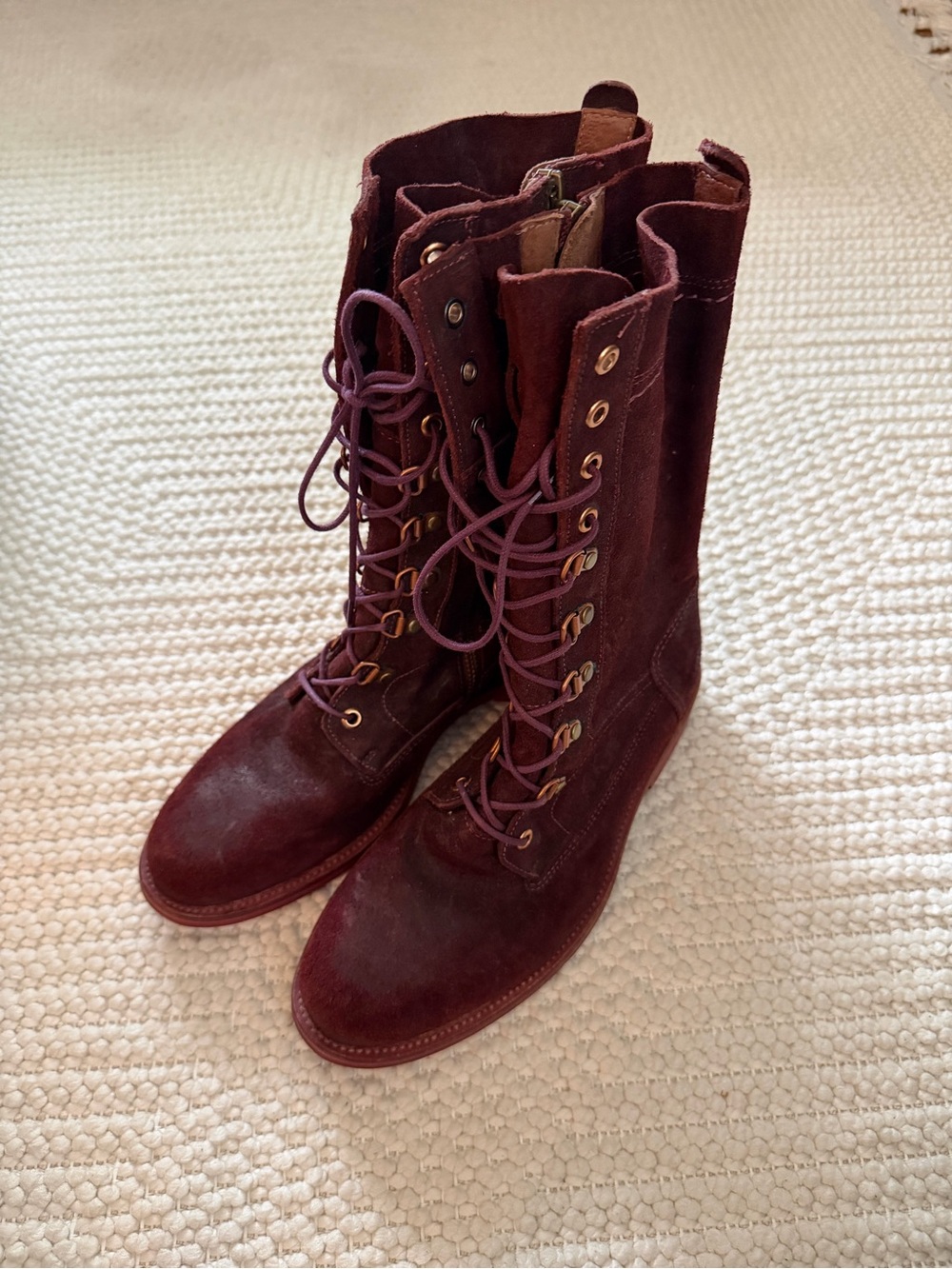 J. Shoes Women's Bailer Burgundy Suede Lace-Up Mid-Calf Boots